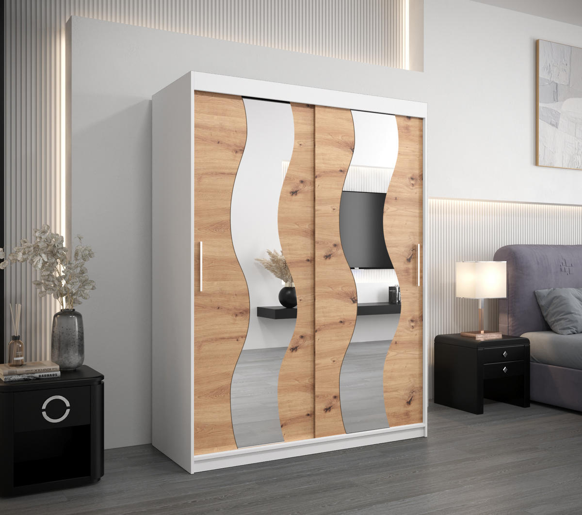 SCHWEBETÜRENSCHRANK 200/150/62 2-türig - Silberfarben/Eiche Artisan, Holz/Kunststoff (150/200/62cm) - Abiks Möbel