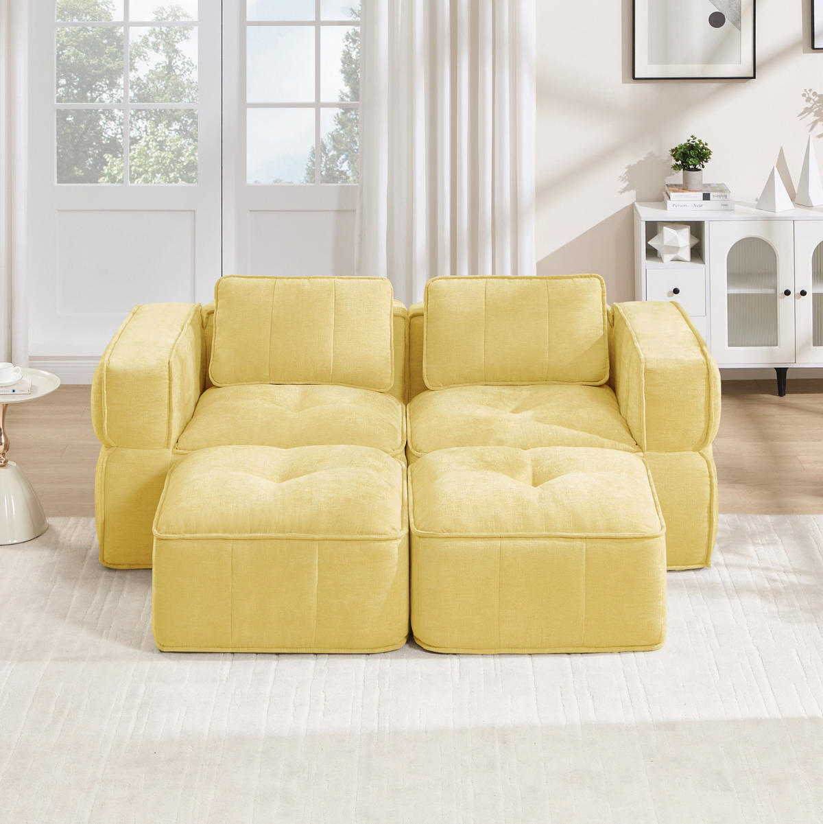 SOFA 198/162/67 cm in Gelb mit Hockern und tiefer Sitzfläche - Gelb, Kunststoff (162/67/198cm) - Flora Grace