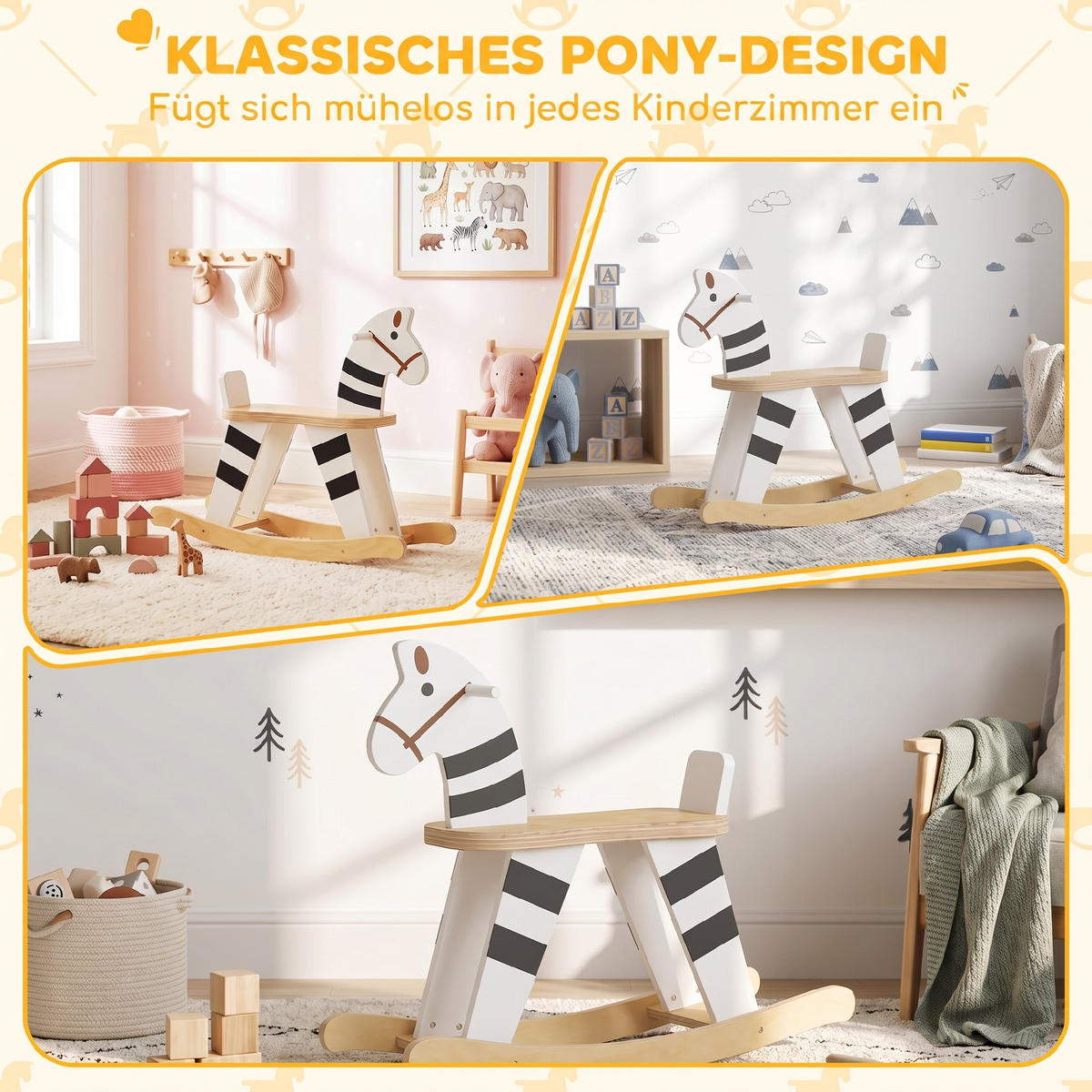 KINDERSCHAUKELPFERD MDF Mehrschichtplatte Schwarz Weiß - Schwarz, Holzwerkstoff (26/53/68cm) - AIYAPLAY