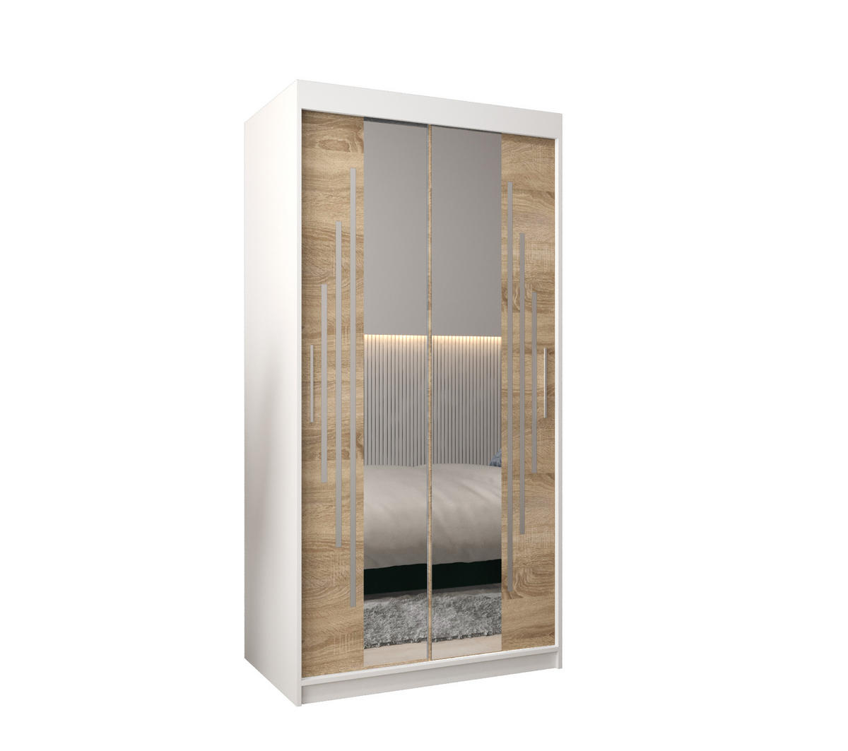 SCHWEBETÜRENSCHRANK 200/100/62 2-türig - Silberfarben/Weiß, Holz/Kunststoff (100/200/62cm) - Abiks Möbel