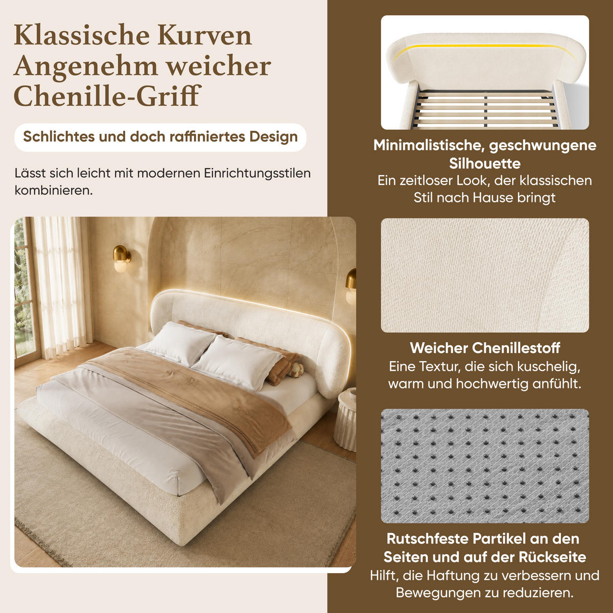 POLSTERBETT 160/200 cm mit Lattenrost und Kopfteil, DE-41532, in Beige - Beige, Metall (160/200cm) - ComfortXL