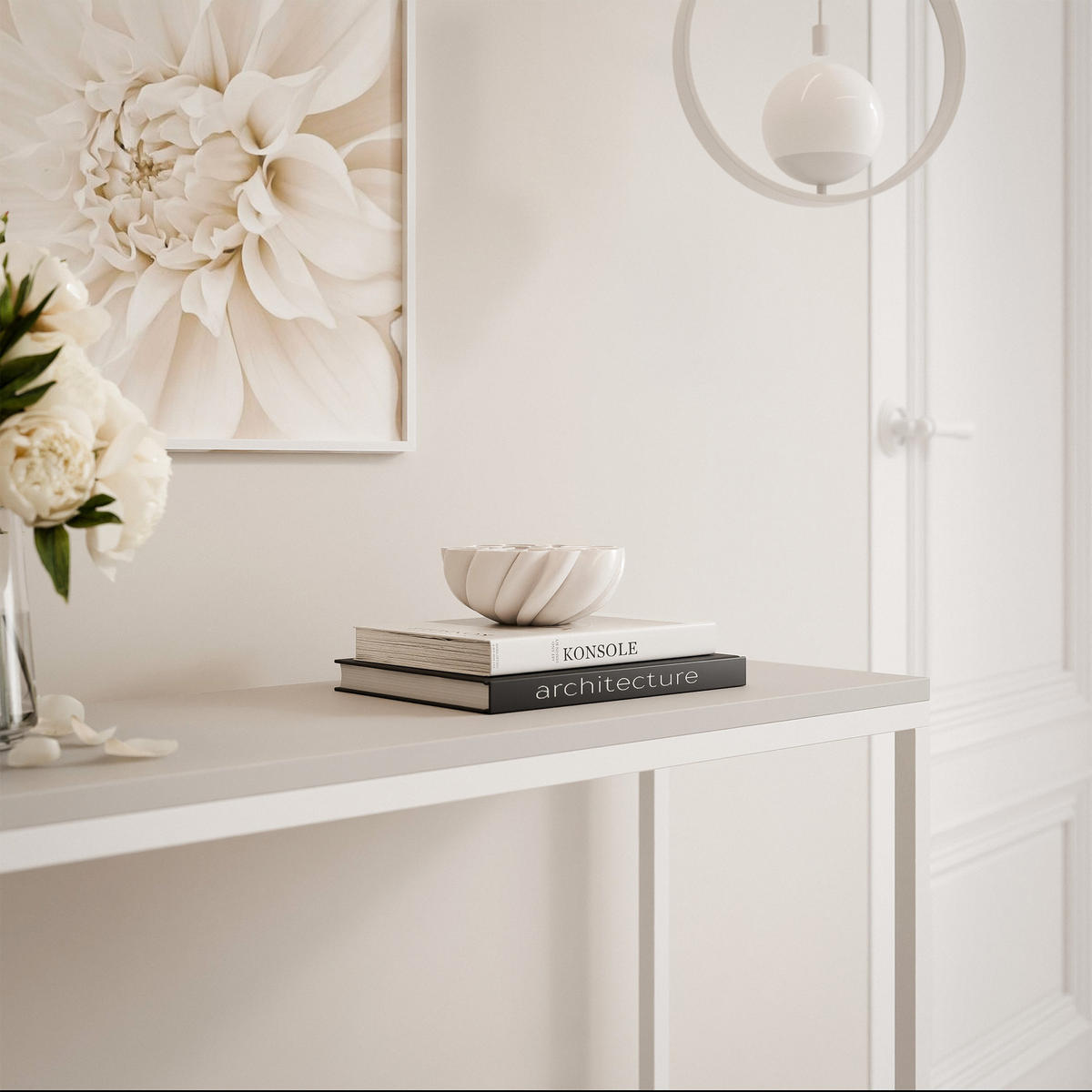 KONSOLENTISCH LORA 80 cm, Weiß / Cashmere - Kaschmir/Weiß, Metall (30/80/80cm) - Idohome