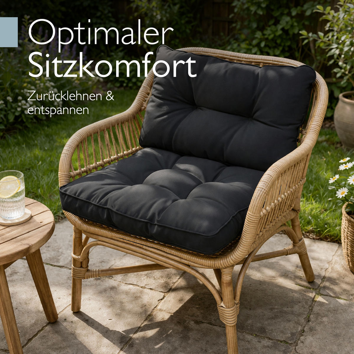 LOUNGEKISSEN Flair Outdoor Sitz 50x50x10cm mit Rücken 50x40x12cm Graphitgrau (2tlg) - Graphitfarben, Textil (50/50cm) - Beautissu 