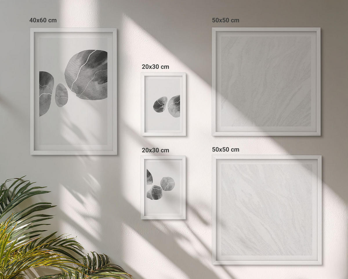 WANDBILDER 5er-Set - 50x50 cm & 20x30 cm & 40x60 cm Weißer Rahmen - Abstrakte Kunst, Farbspritzer - Weiß, Kunststoff (40/60cm) - ArtPrintCave