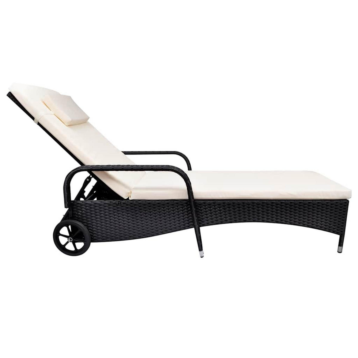 SONNENLIEGE Mit Polster & Rollen Poly Rattan Schwarz - Schwarz, Kunststoff (66/98/198cm) - vidaXL