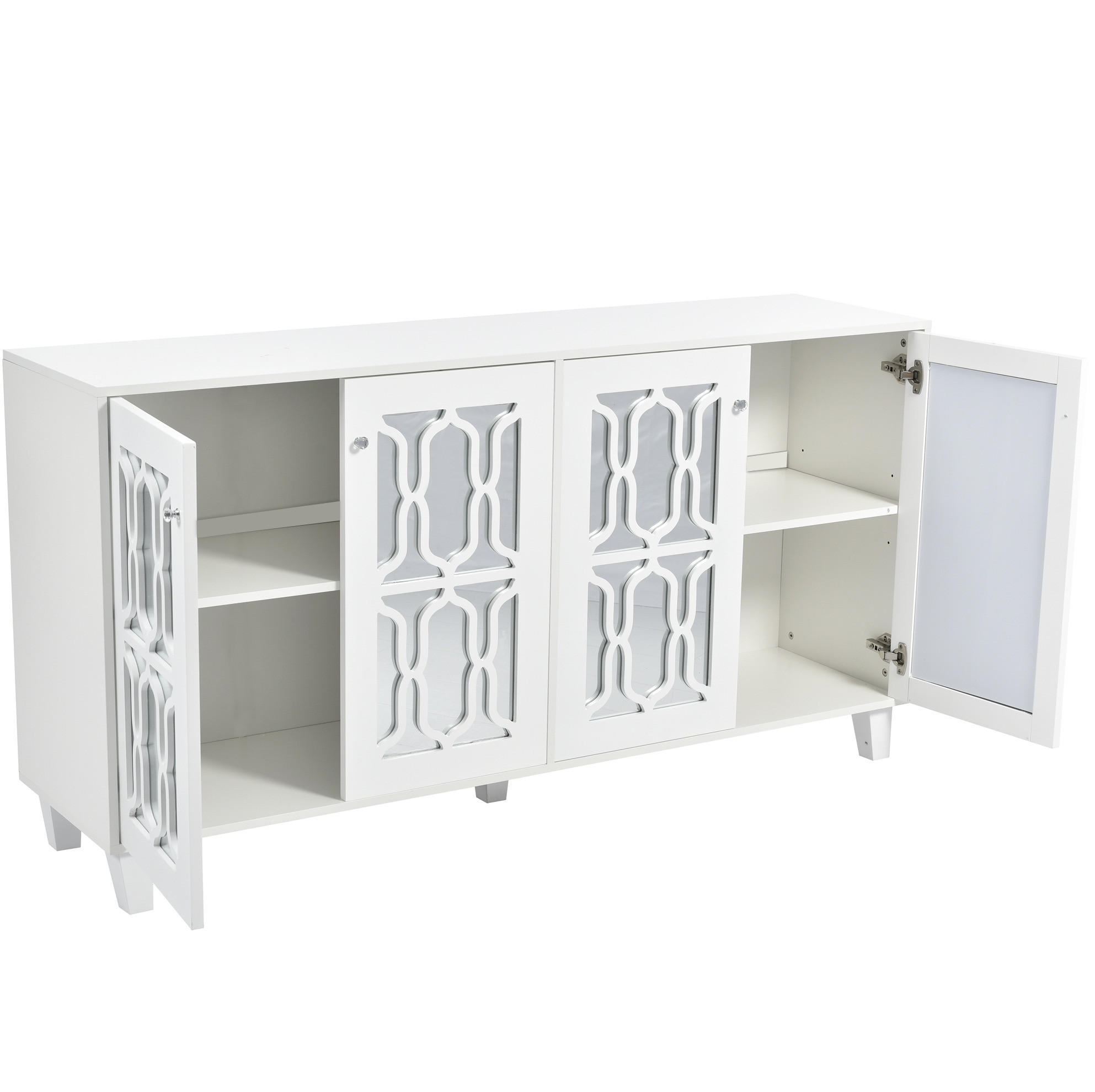ANRICHTE 160/40/84 cm in Weiß mit 4 Türen und verspiegelter Front - Weiß, Holzwerkstoff (160/84/40cm) - Flora Grace