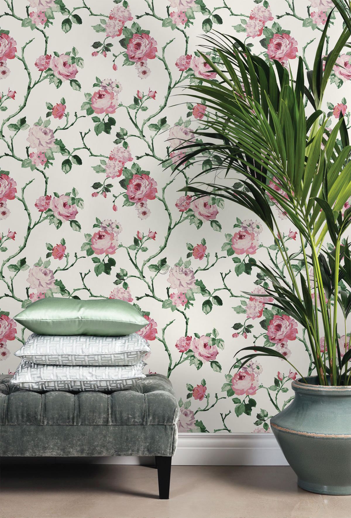 TAPETE Blumen 53 cm x 10.05 m - Pink, Papier (53/1000cm) - Origin Wallcoverings
