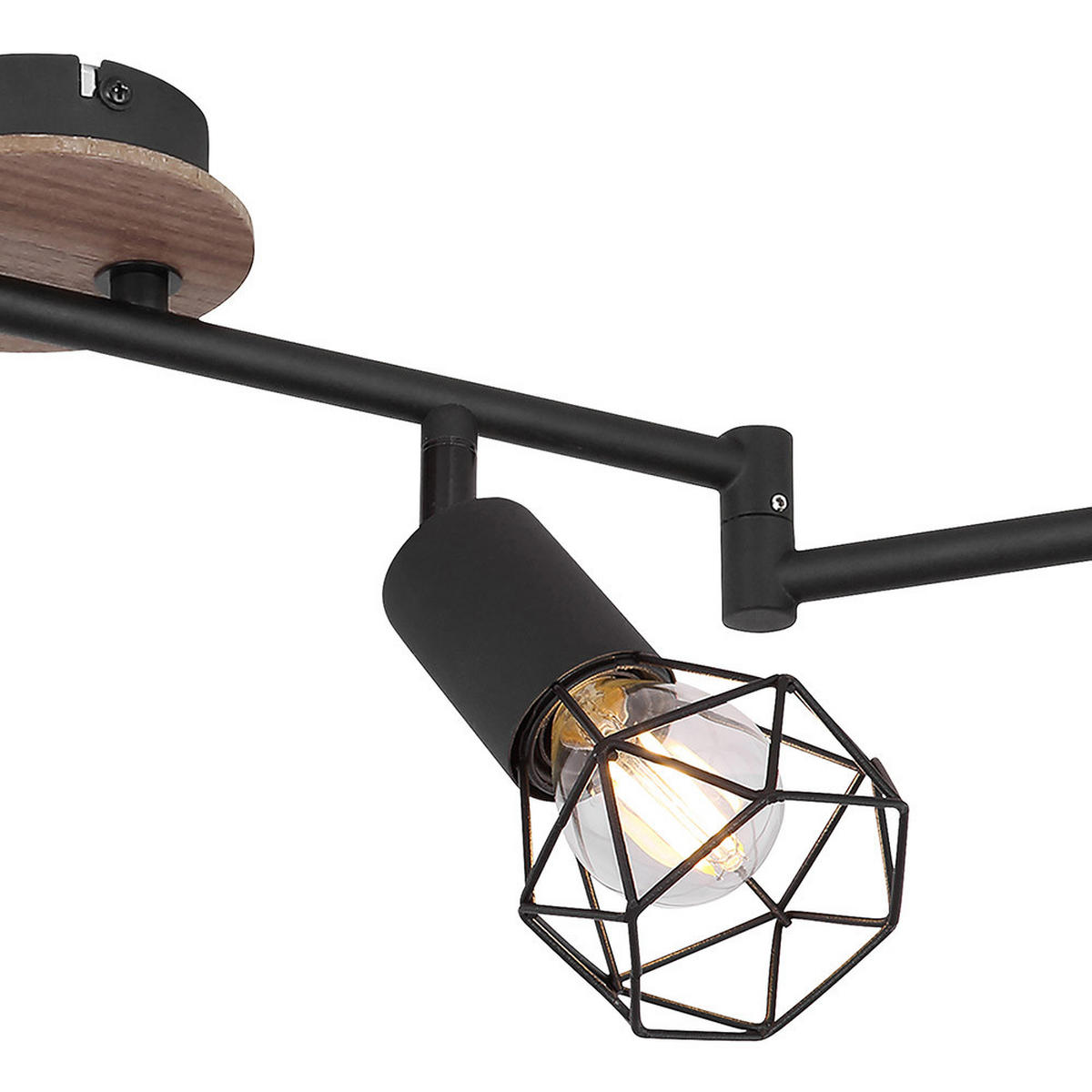 DECKENLEUCHTE Retro Schwarz Drahtgeflecht 6 flammig - Schwarz, Holz (116/10/24.5cm) - Globo Lighting