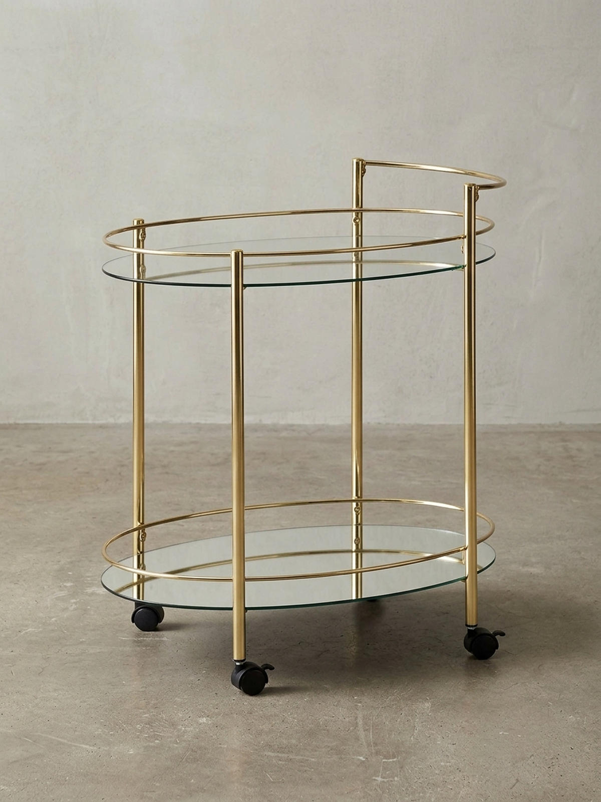 SERVIERWAGEN – Gold, 2 Glasplatten, auf Rollen - Goldfarben, Glas/Metall (67/79/46cm) - KADIMA DESIGN