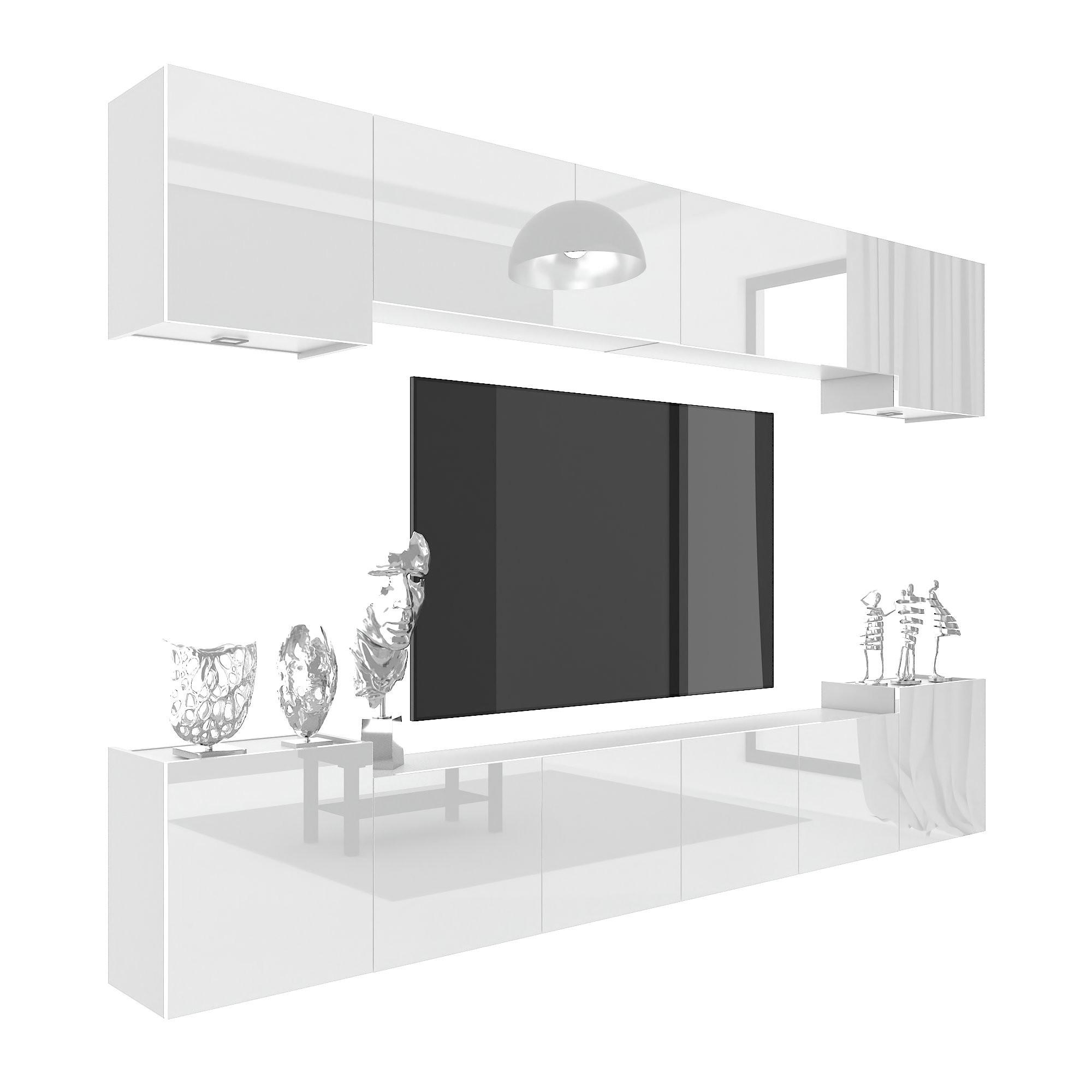 B BELINI GROUP OBÝVACÍ STĚNA Milano 4, Bílá lesklá, 300 cm, Bezúchytková