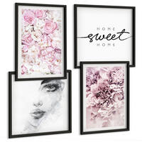 BILDER SET 4er Set - 50x50 cm & 40x60 cm Schwarzer Rahmen - Pfingstrosenporträt einer Frau zu Hause - Schwarz, Kunststoff (50/50cm) - TULUP