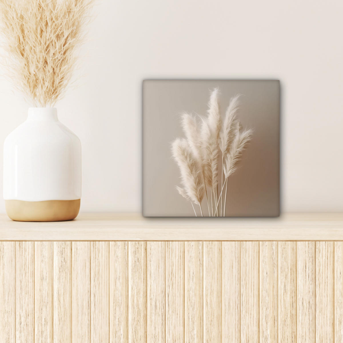 LEINWANDBILD Pampasgras - Federn - Pastell - Weiß 20x20 cm - Naturfarben, Textil (20/20cm) - MuchoWow