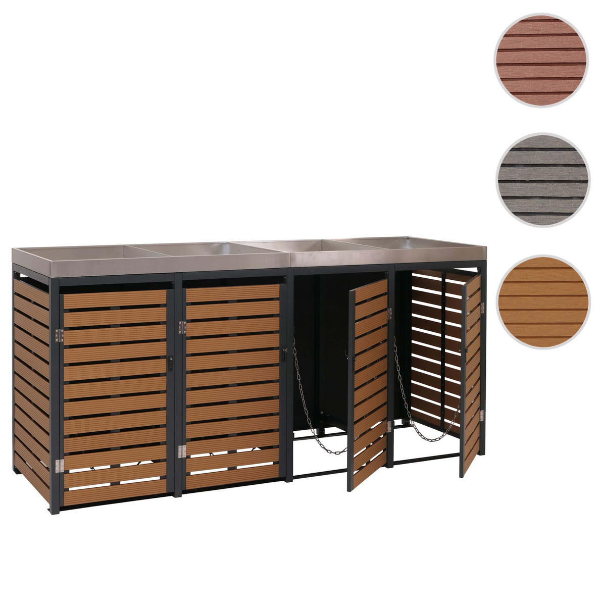 4ER MÜLLTONNENVERKLEIDUNG Teak Dekor - Teakfarben, Metall (265/124/84cm) - MCW