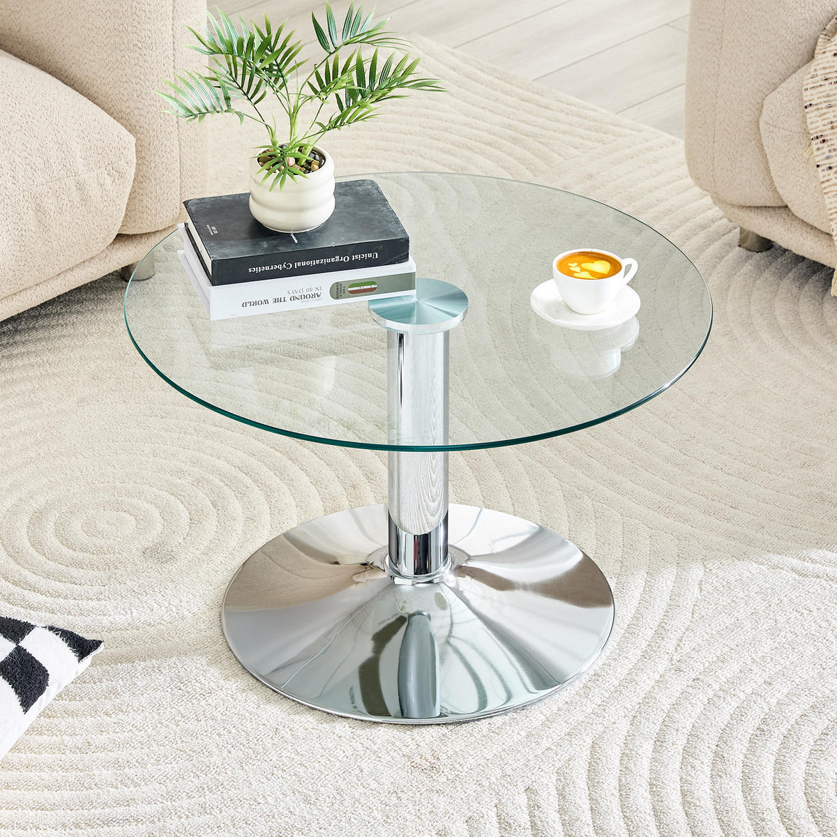 COUCHTISCH rund Silber Glas Metall 70/70/45 cm - Silberfarben, Glas/Metall (70/70/45cm)