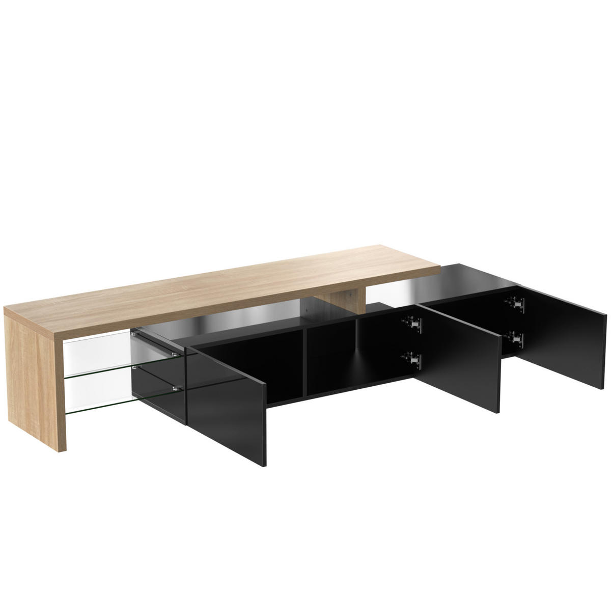 TV ormarić 197,5/39/42 cm crni i prirodne boje drva od MDF-a i stakla s LED rasvjetom - prirodne boje, drvni materijal (197.5/42/39cm) - OKWISH