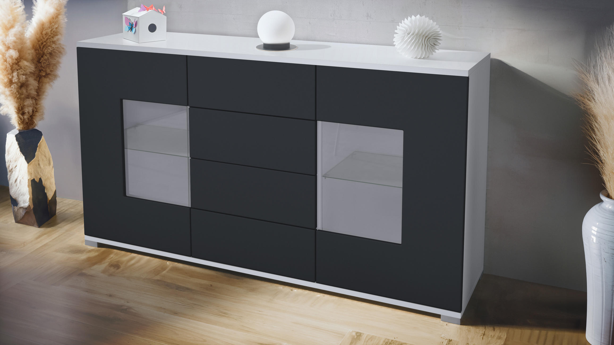 SIDEBOARD Grömitz Schwarz matt - Schwarz, Holzwerkstoff (138.5/75.5/35cm) - Vladon