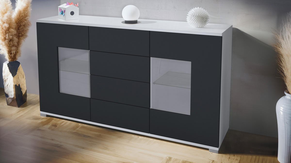 SIDEBOARD Grömitz Schwarz matt - Schwarz, Holzwerkstoff (138.5/75.5/35cm) - Vladon