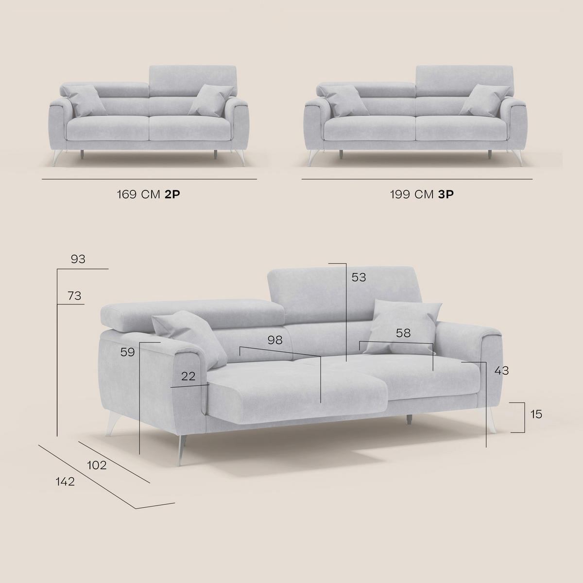 LINEARSOFA Caravaggio - Rosa, Textil (199/73/102cm) - Divani.store