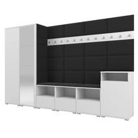 GARDEROBE NELA XII 300 cm (Modulare Flurmöbel Weiß mit Spiegel & Sitzpolster Schwarz 16 Gigantisches Set) - Silberfarben/Schwarz, Holz/Holzwerkstoff (300/187/40cm) - Ravio