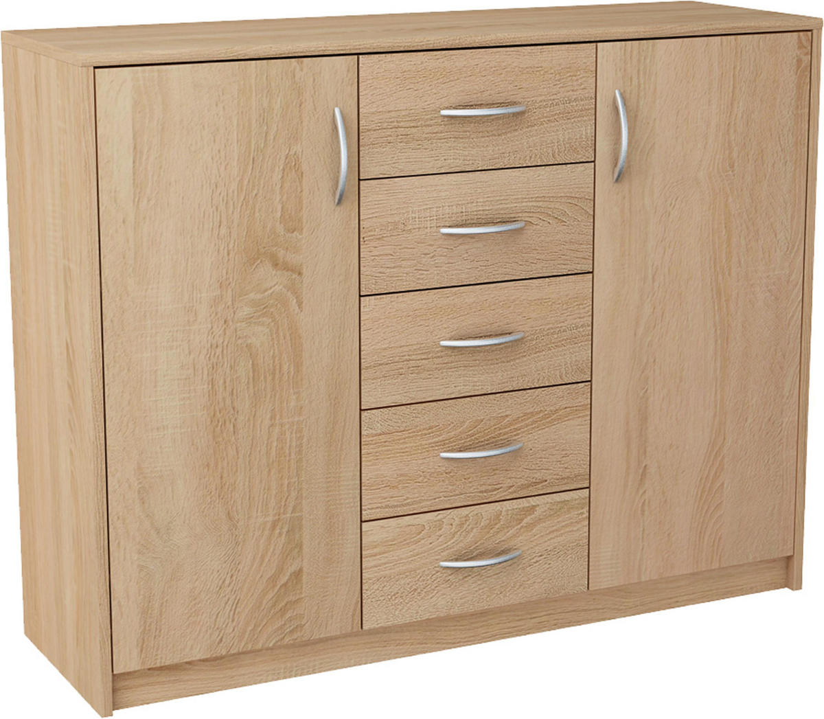 KOMMODE 2D5S Sonoma Eiche 110/35/85 cm moderne Optik - Sonoma Eiche, Holzwerkstoff (110/85/35cm) - Matkam Möbel