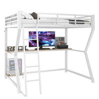 HOCHBETT 90/200 cm in Weiß mit LED-Beleuchtung, Schreibtisch und USB - Weiß, Metall (90/200cm) - Flora Grace