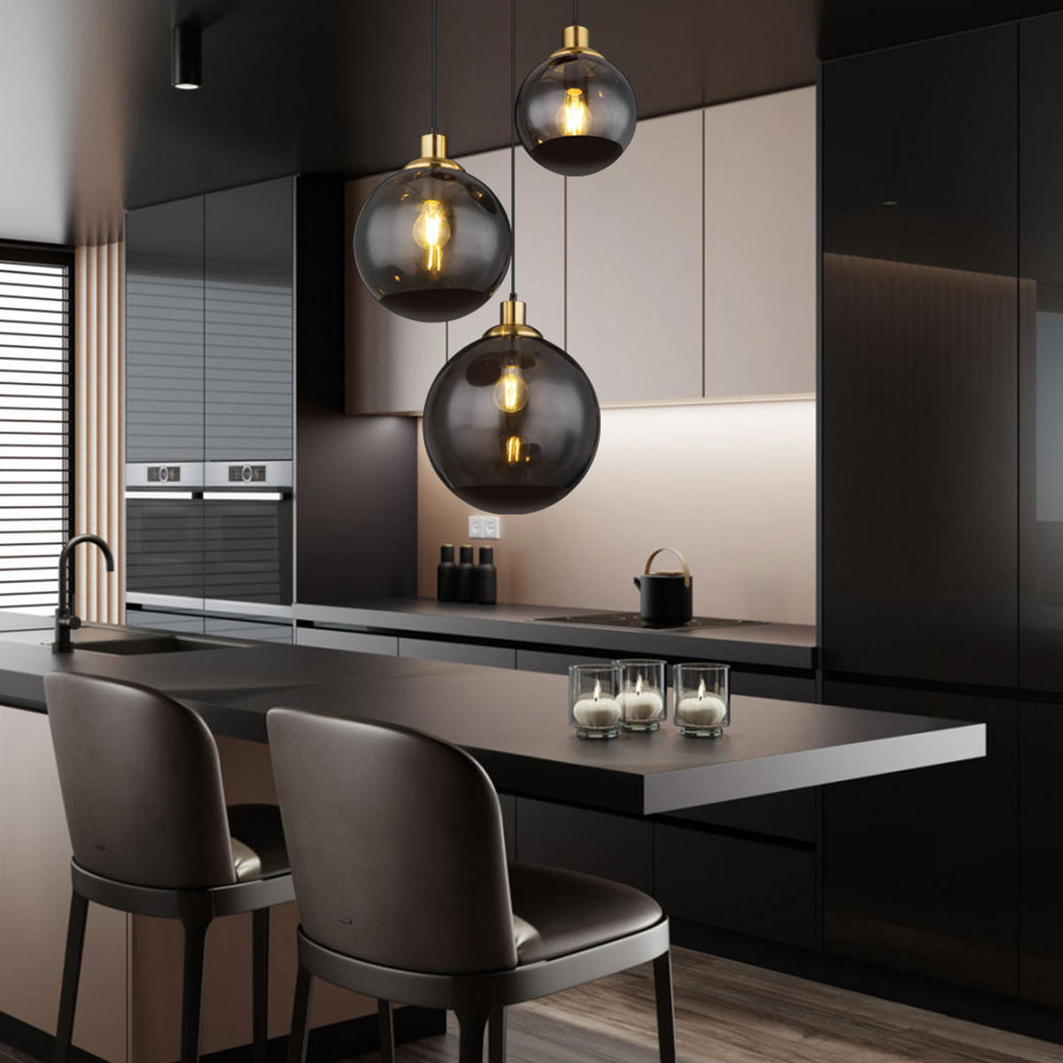 LED HÄNGELEUCHTE Metall Schwarz Glas - Schwarz, Glas (51/51/120cm) - Globo Lighting