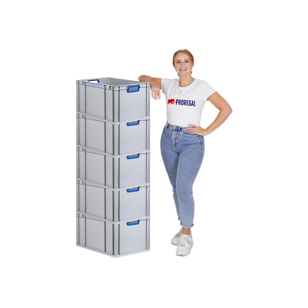 EUROBOX 5x Nextgen Color Mit Auflagedeckel 32x40x60cm Griffe Blau Offen - Blau, Kunststoff (40/32/60cm) - PROREGAL