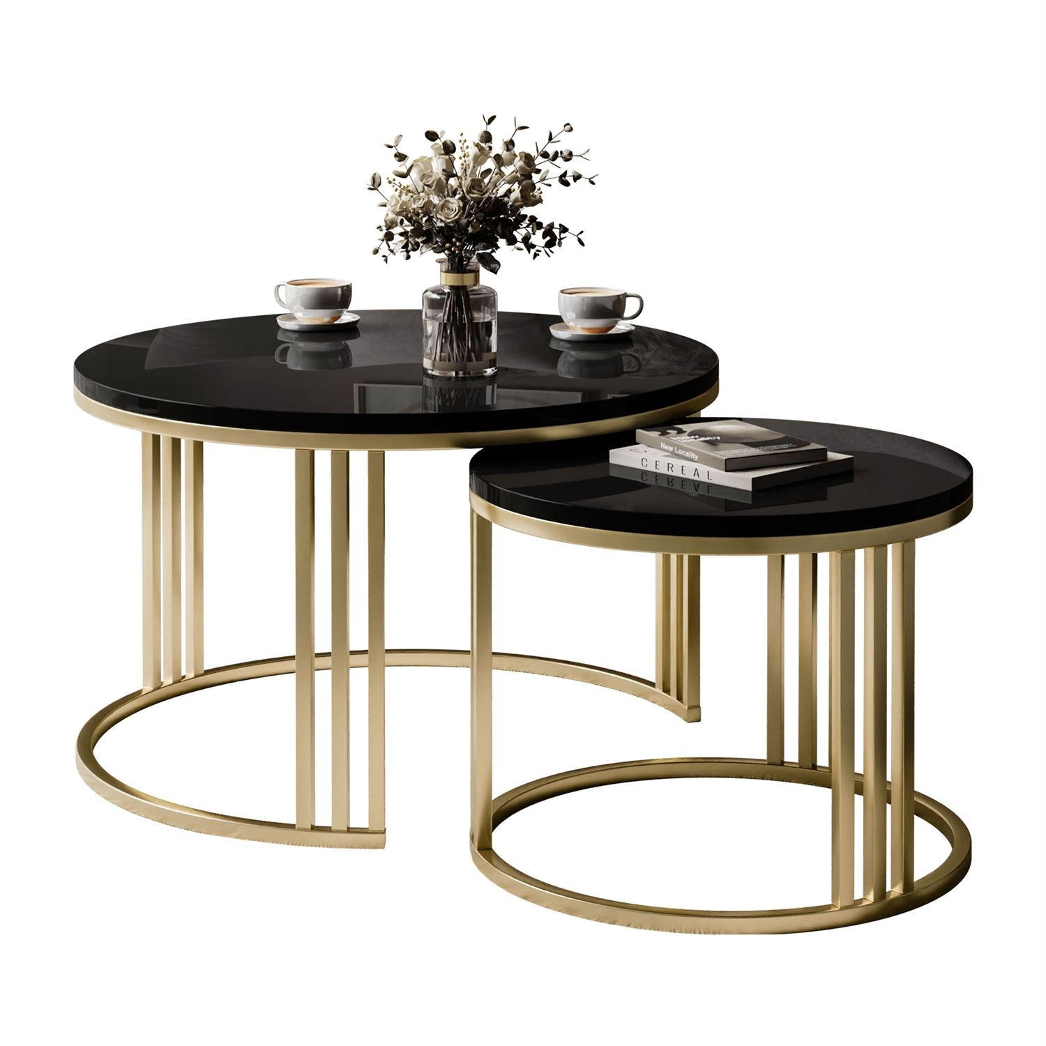 COUCHTISCH 2in1 LORI Hochglanz Gold gebürstet, Gold gebürstet / Schwarz glänzend - Schwarz, Metall (70/70/49cm) - Lookway