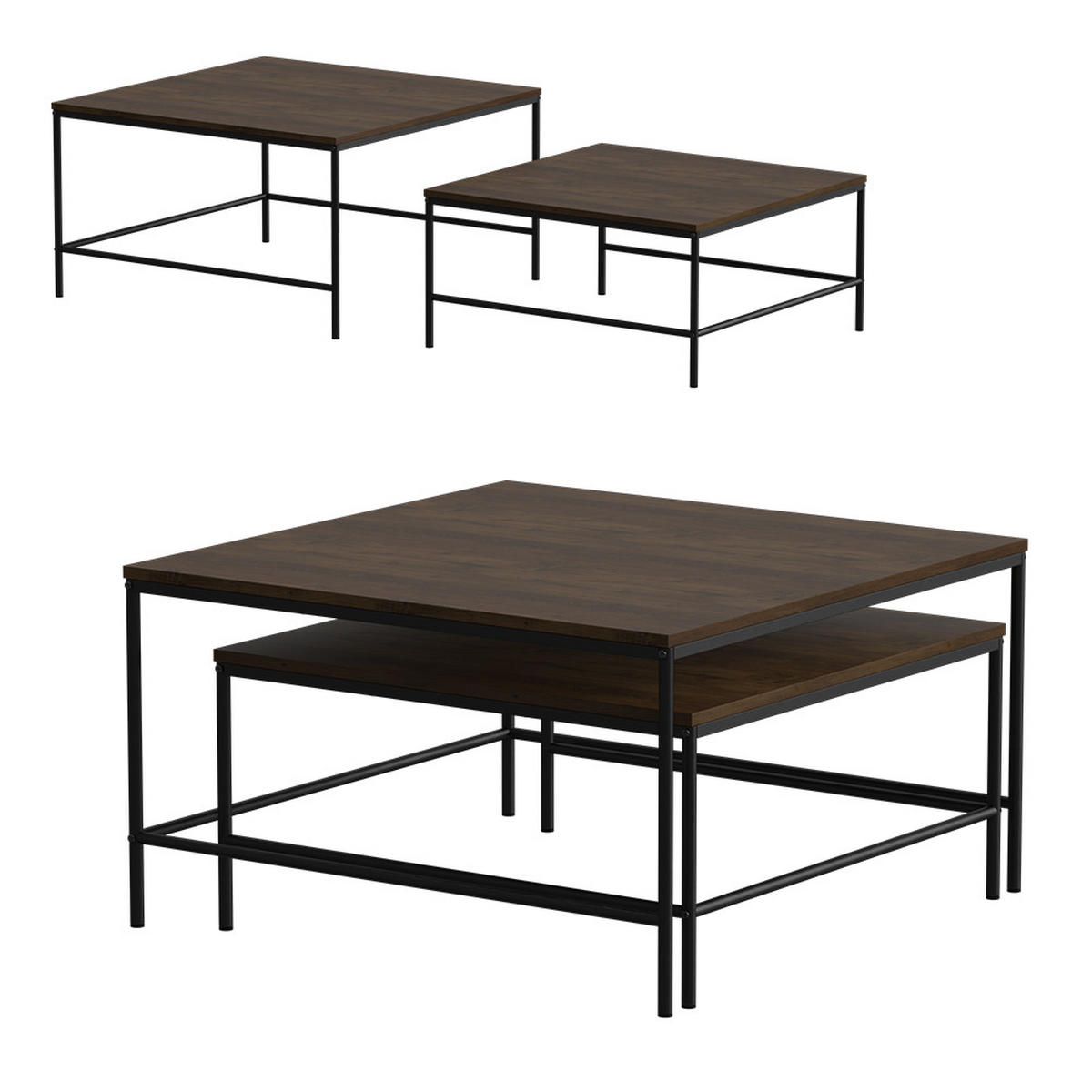 COUCHTISCH-SET Ramio Eiche rustikal 80 x 80 cm 2 Teile - Wildeiche, Holzwerkstoff (80/80/45cm) - Vicco