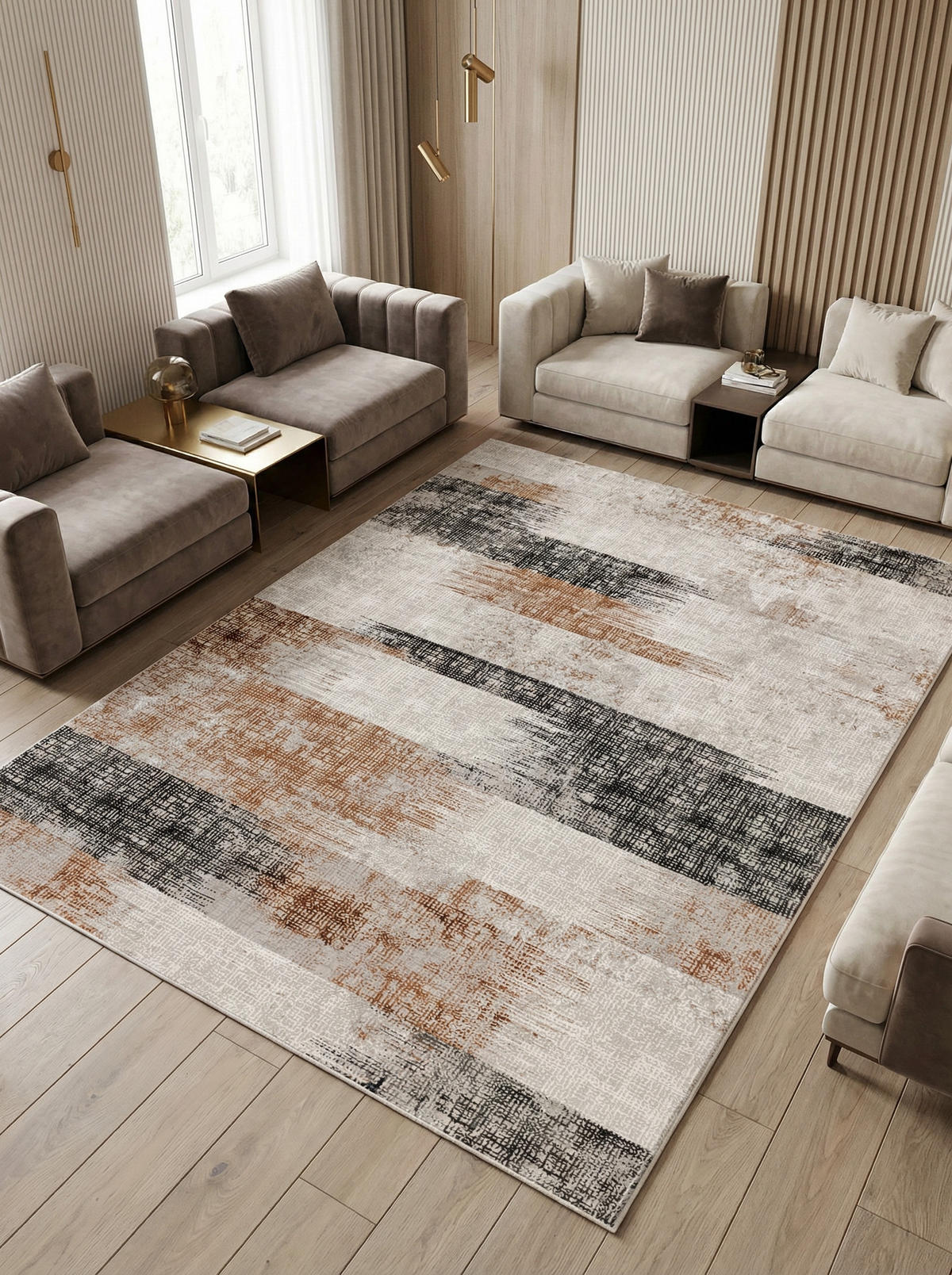 TEPPICH Velours geometrisch abstrakt pflegeleicht rutschfest TIBER-Orte, Terrakotta 120x170 cm - Orange, Textil (120/170cm) - KADIMA DESIGN