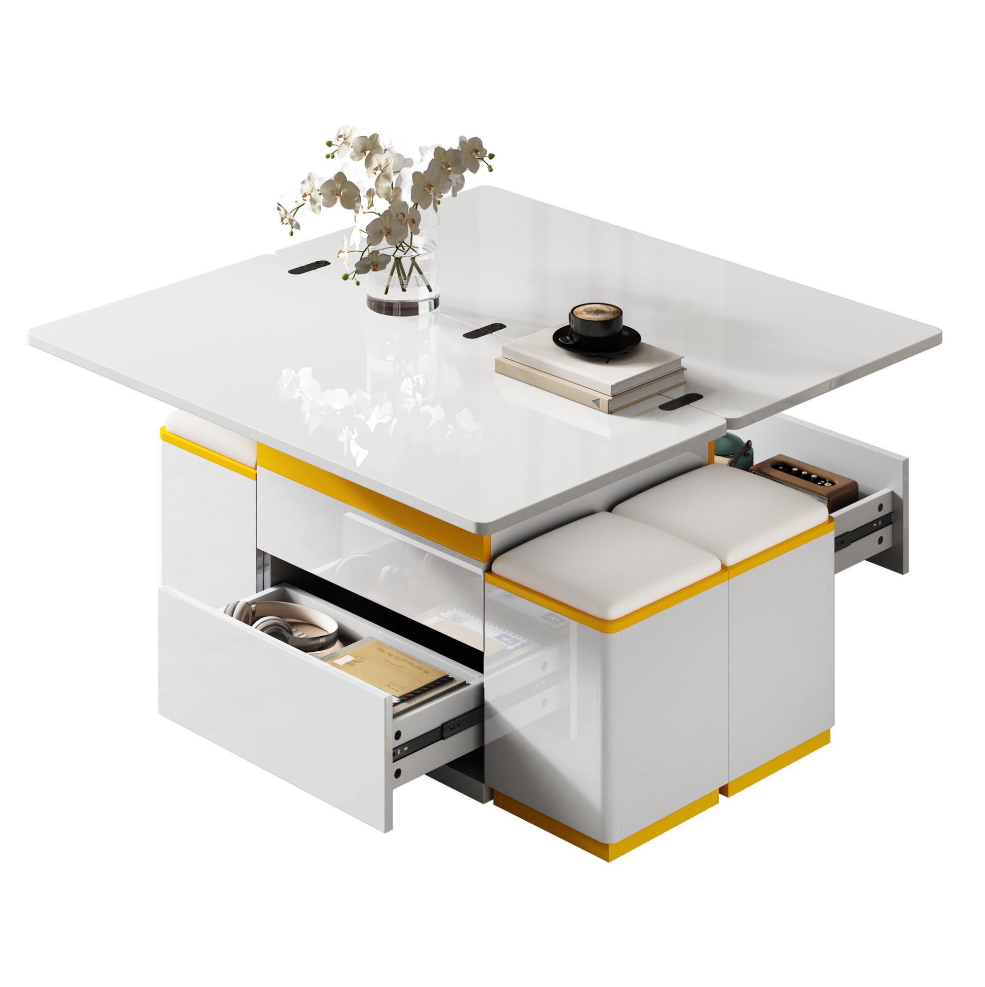 COUCHTISCH 100/50/43 cm weiß/gelb aus MDF und Spanplatte mit Hebe- und Klappfunktion - Weiß, Holzwerkstoff (100/50/43cm) - OKMYHOME