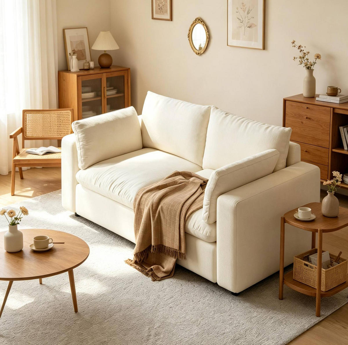 SOFA modular 180 x 91 x 83 cm Weiß Chenille - Weiß, Holzwerkstoff (180/83/91cm) - Meubliv