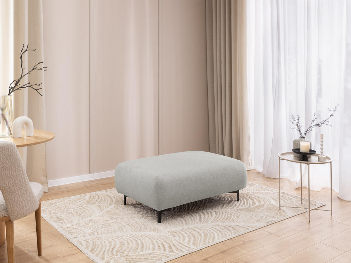 POLSTERHOCKER Cardea in Bubble-Optik aus weichem Hellgrau Strukturstoff mit hohem Sitzkomfort - Hellgrau/Schwarz, Holz/Textil (110/46/65cm) - S-Style Möbel