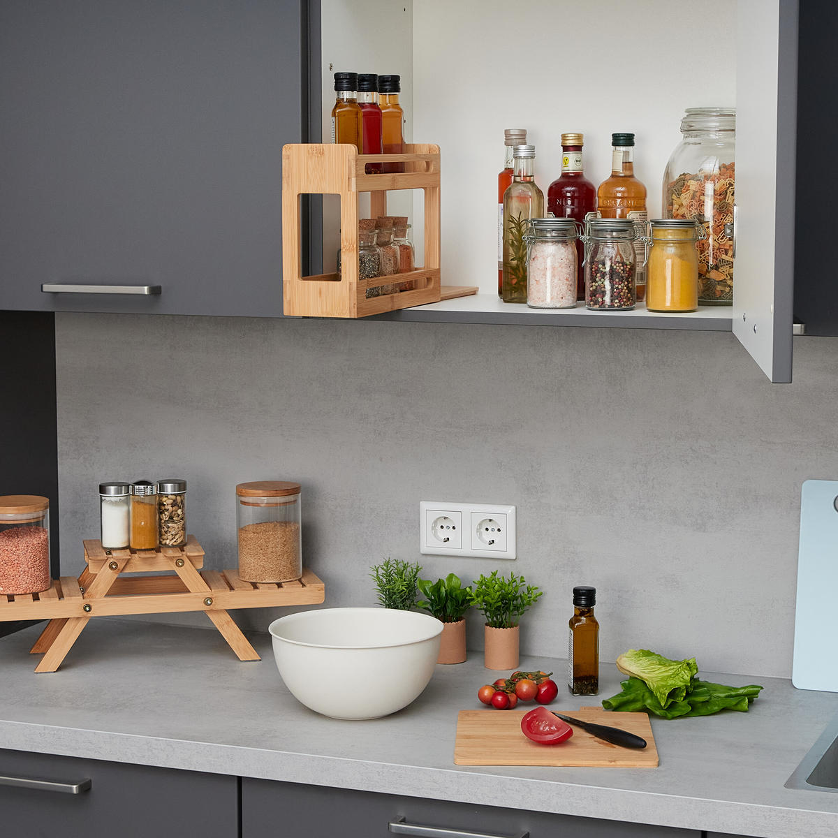 GEWÜRZREGAL - Hellbraun, Holz (30.5/21.5/10.5cm) - Relaxdays