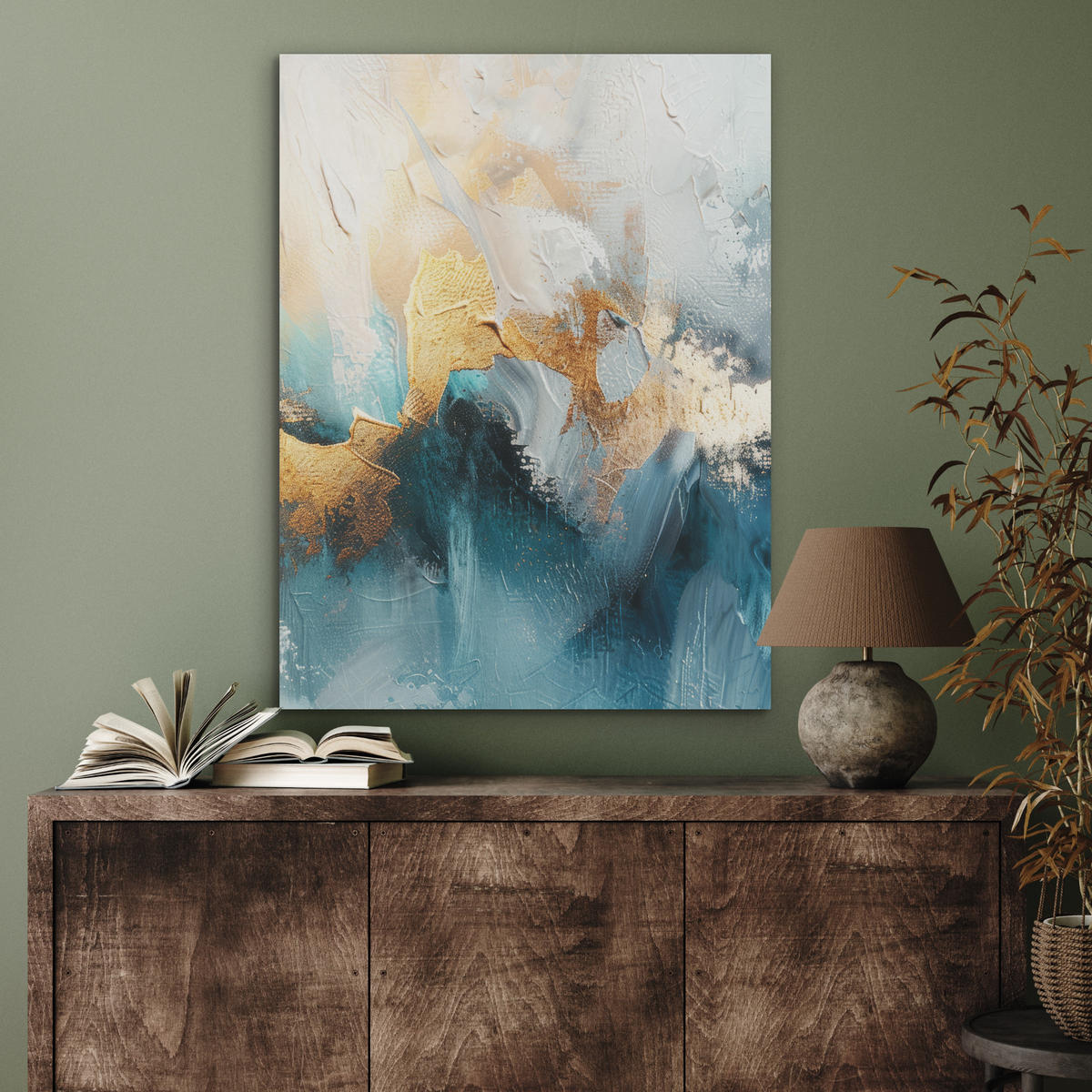 AKUSTIKPANEEL Abstrakt - Kunst - Gold - Blau 60x80 cm - Petrol, Textil (60/0.9/80cm) - MuchoWow
