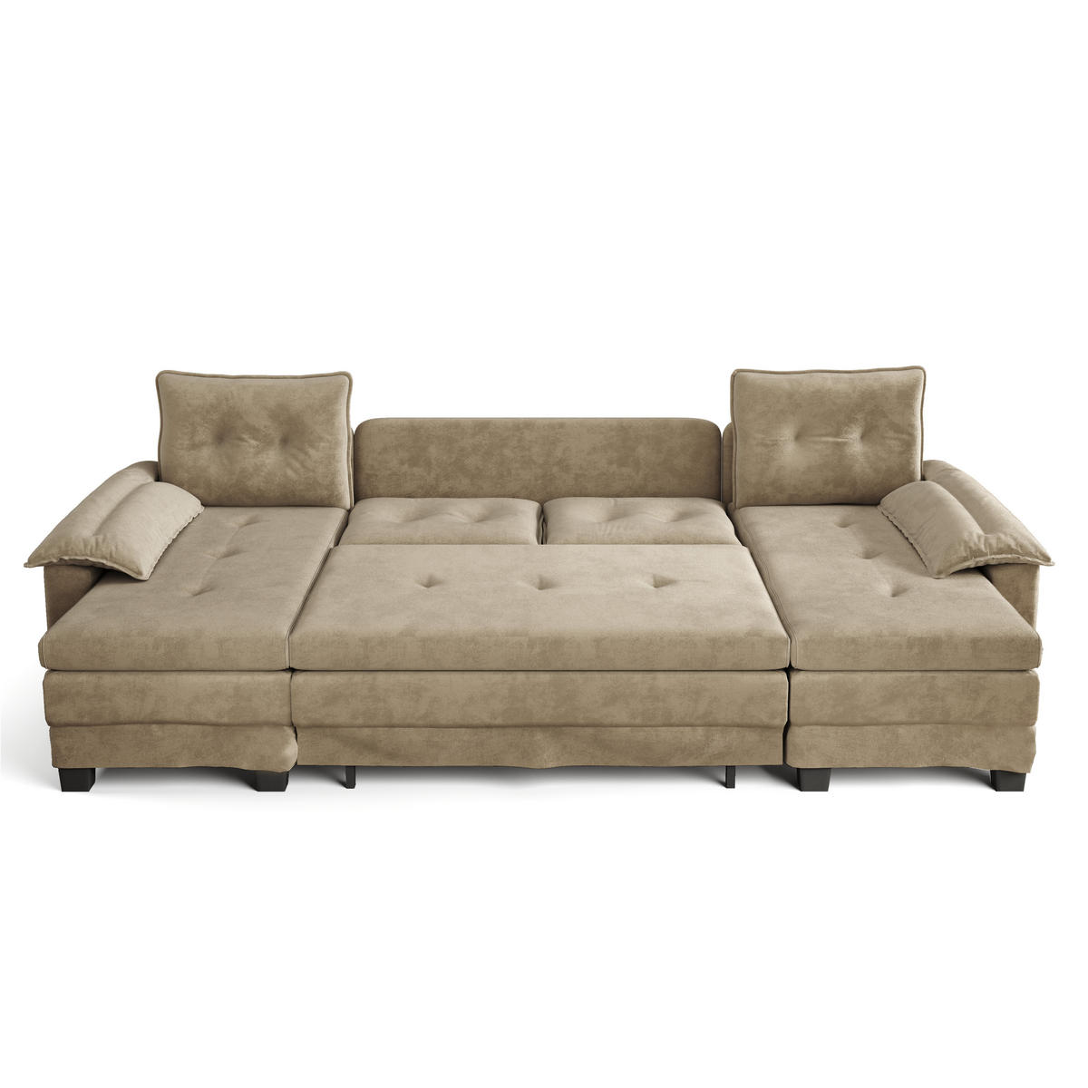 WOHNLANDSCHAFT DE-34946 278 cm mit Schlaffunktion und USB Kamel - Sandfarben, Holz (127/87/278cm) - ComfortXL