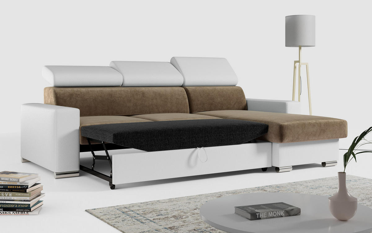 ECKSOFA FOX-L Braun/Weiß - Silberfarben/Braun, Kunststoff/Textil (242/168cm) - MKS