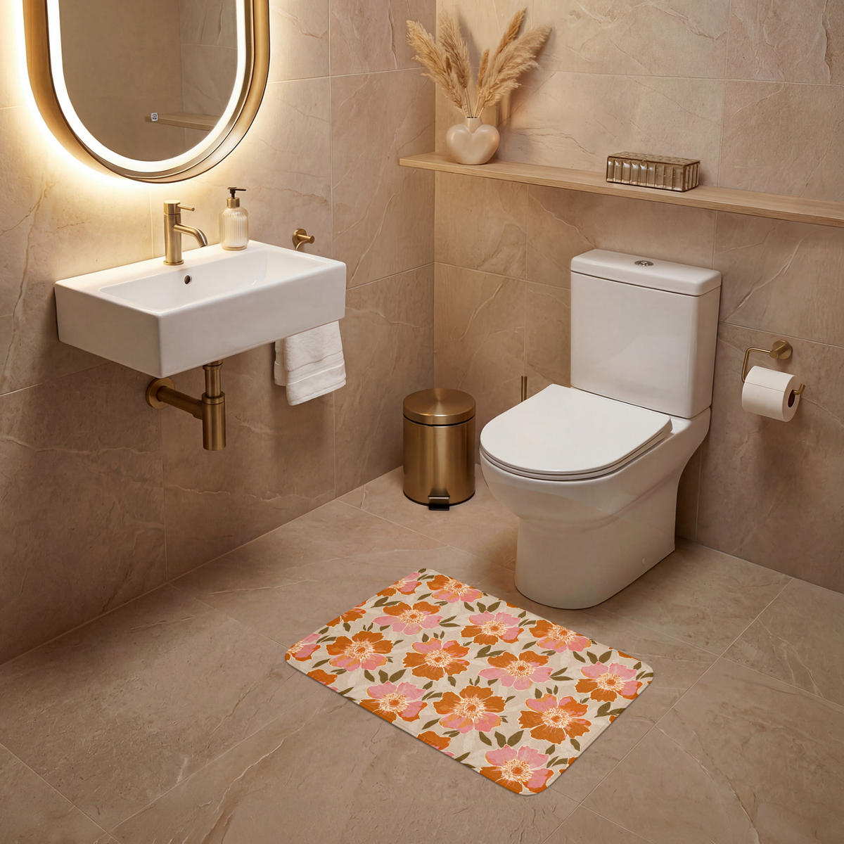 WC PŘEDLOŽKA Květiny - Motiv - Retro 60x40 cm - různobarevná, textil/plast (60/1cm) - OnlyWow