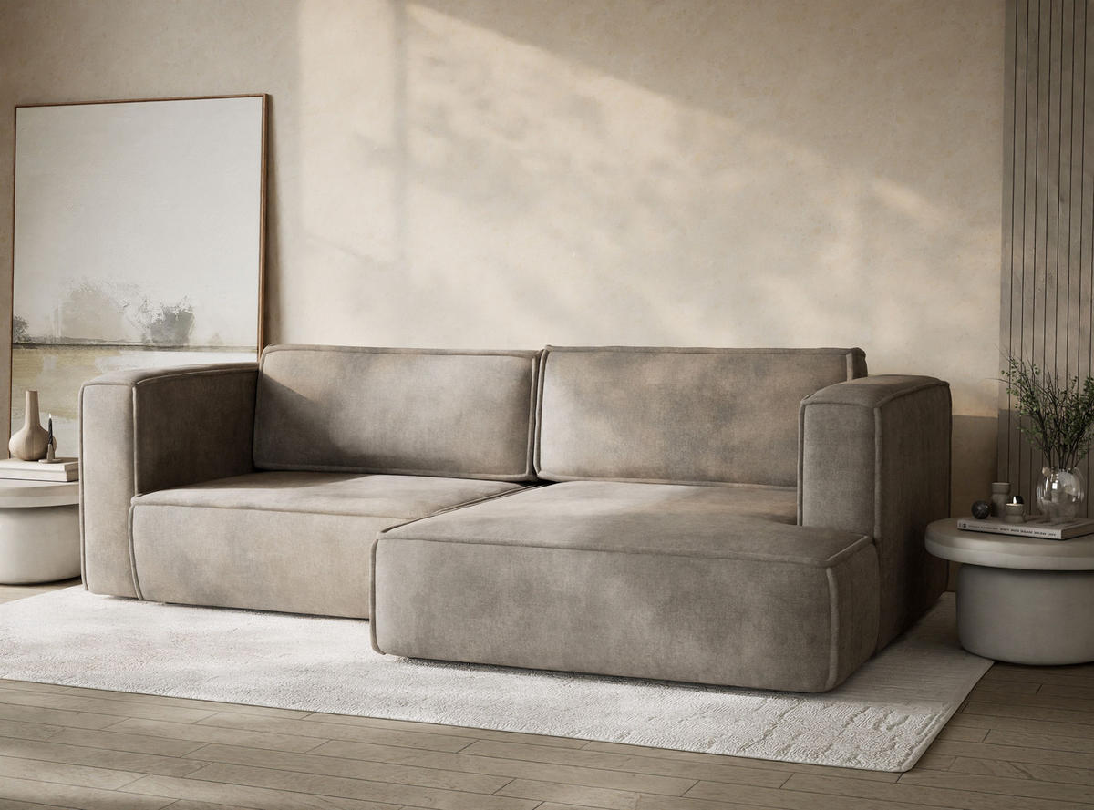 ECKSOFA MIT SCHLAFFUNKTION Velto Braun Webstoff - Schwarz/Braun, Holz/Holzwerkstoff (250/152cm) - Maison de Reve