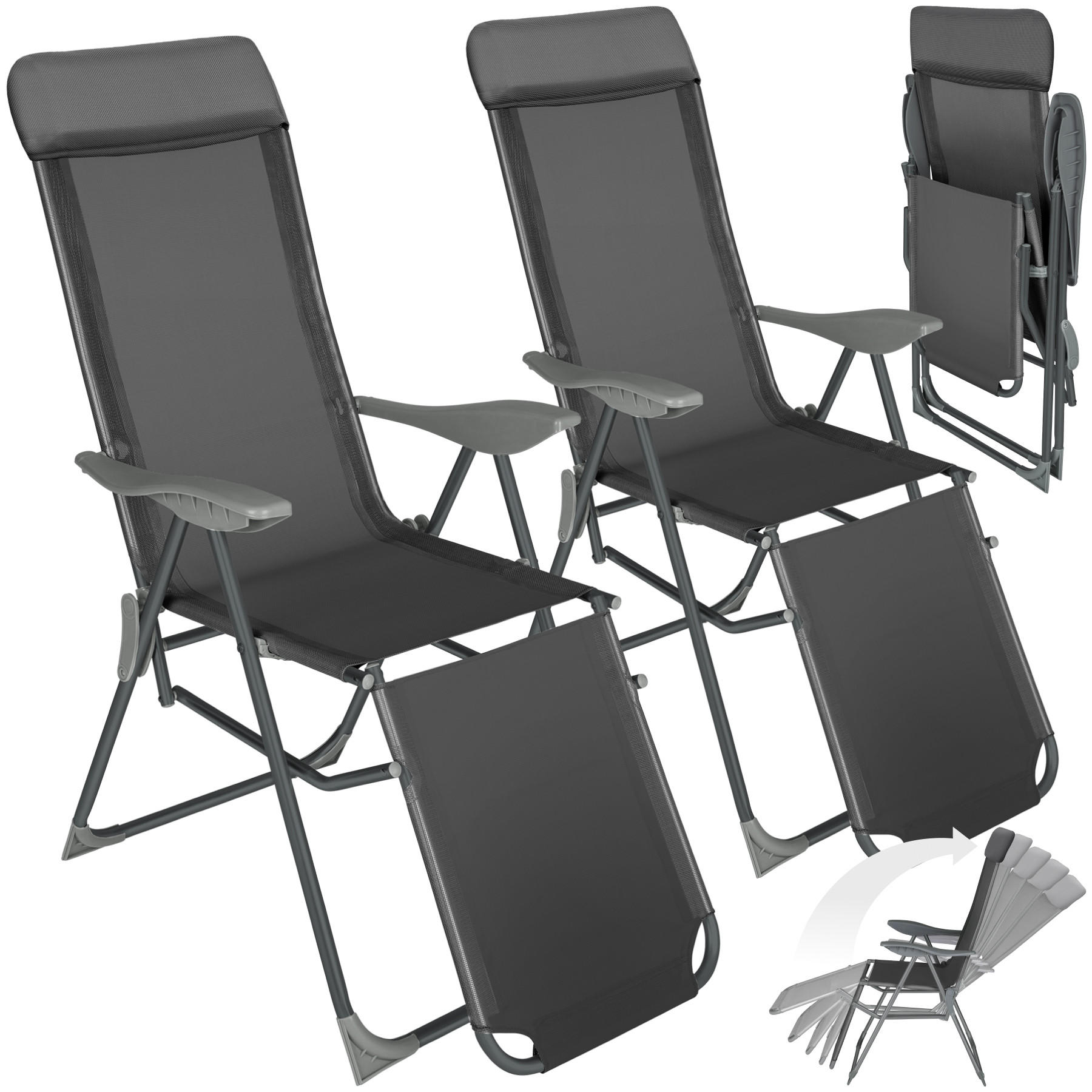 Thumbnail - tectake Gartenstuhl, Anthrazit, Metall, 59x117.5x146.5 cm, Gartenmöbel, Gartenstühle, Gartenstühle