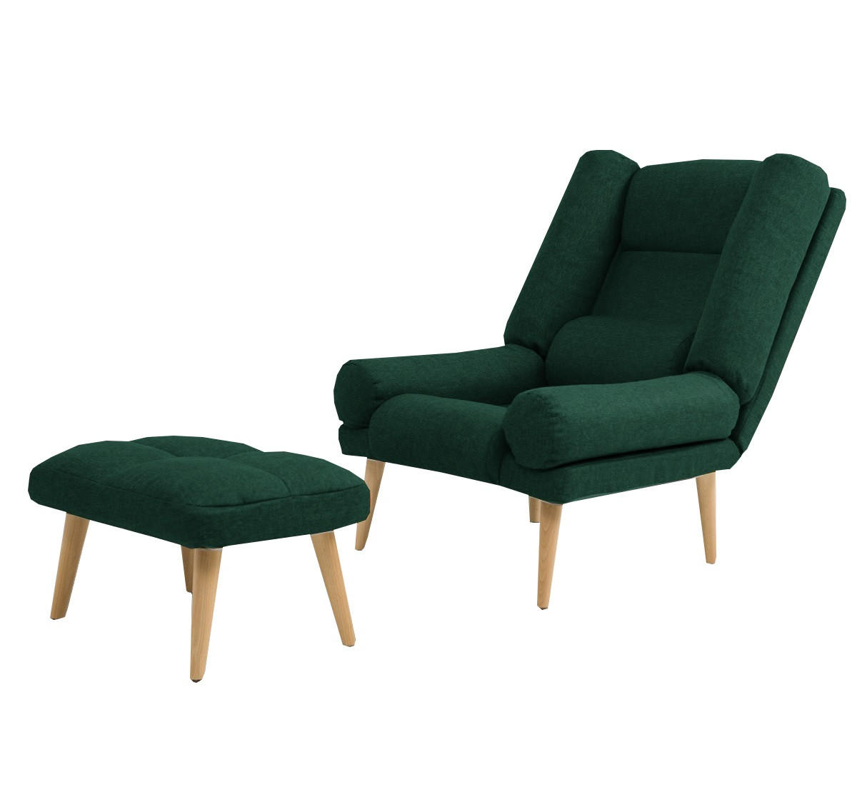 SESSEL Lola mit Fußhocker Rückenlehne 5-stufig einstellbar, waldgrün - Dunkelgrün/Grün, Holz/Kunststoff (75/100/60cm) - Margaret Hadas24