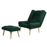 SESSEL Lola mit Fußhocker Rückenlehne 5-stufig einstellbar, waldgrün - Dunkelgrün/Grün, Holz/Kunststoff (75/100/60cm) - Margaret Hadas24