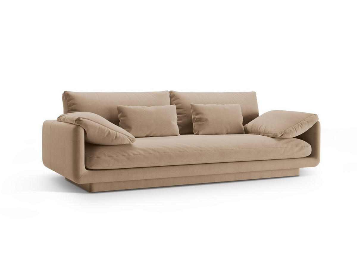 SOFA Torino aus Samt sandfarben 3 Sitzplätze - Sandfarben, Textil (103/83/220cm) - Micadoni