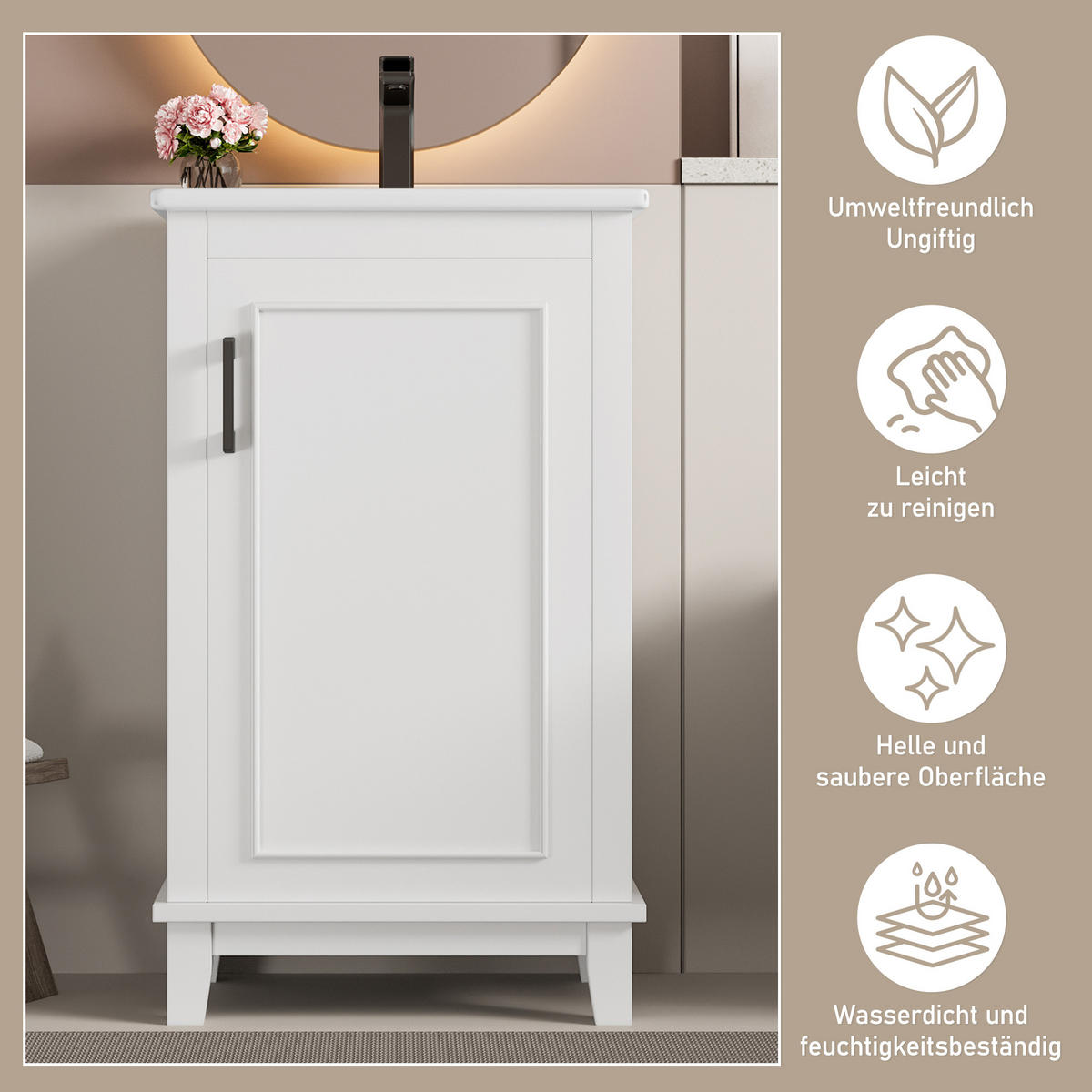 WASCHTISCHKOMBI 51x34x83cm in Weiß mit Keramikbecken & verstellbarem Regal - Weiß, Holzwerkstoff (51/83/34cm) - Modfu