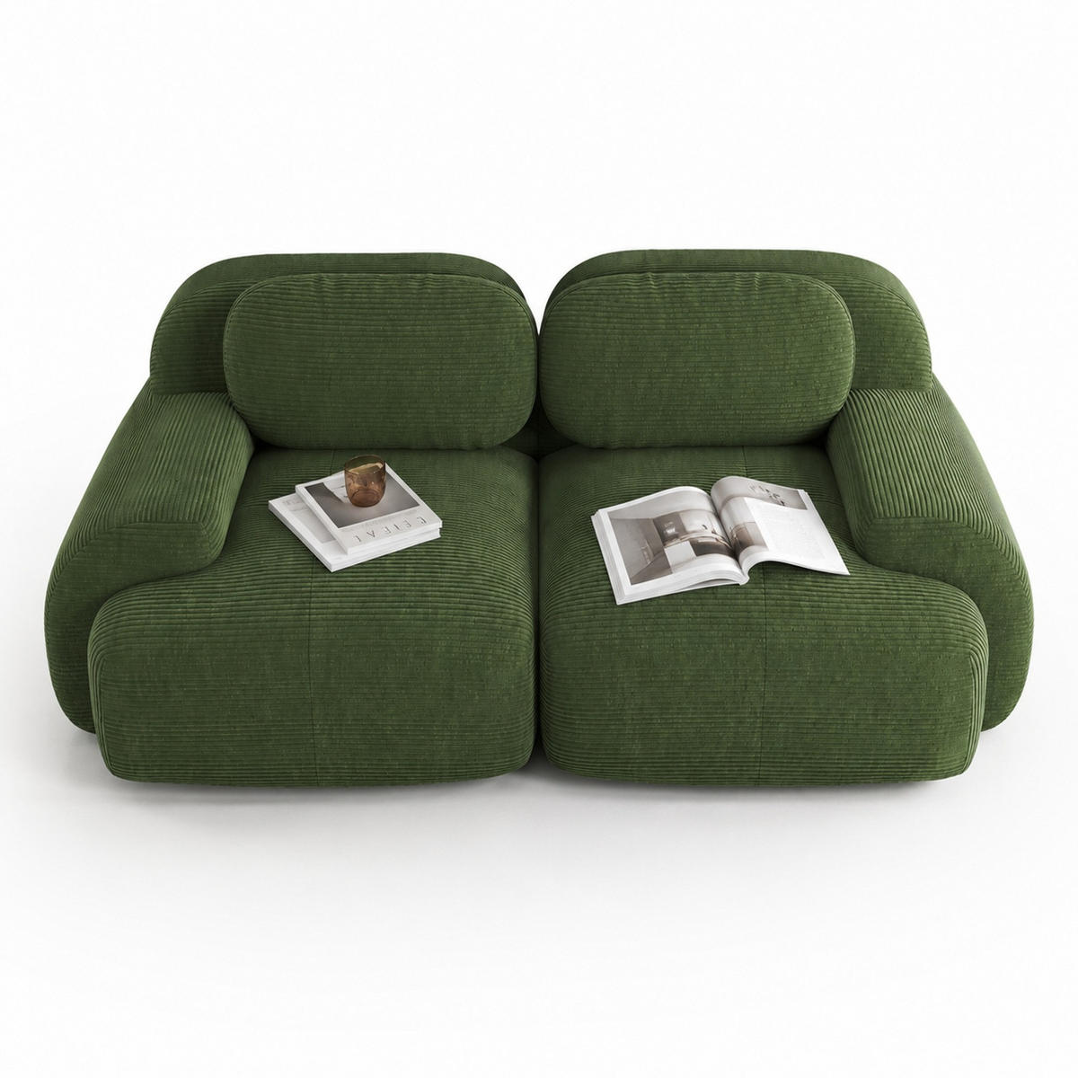 SOFA 2-Sitzer in Grün aus Cord mit modularem Design und geschwungenen Armlehnen - Grün, Textil (208/75/103cm) - CHICFURN