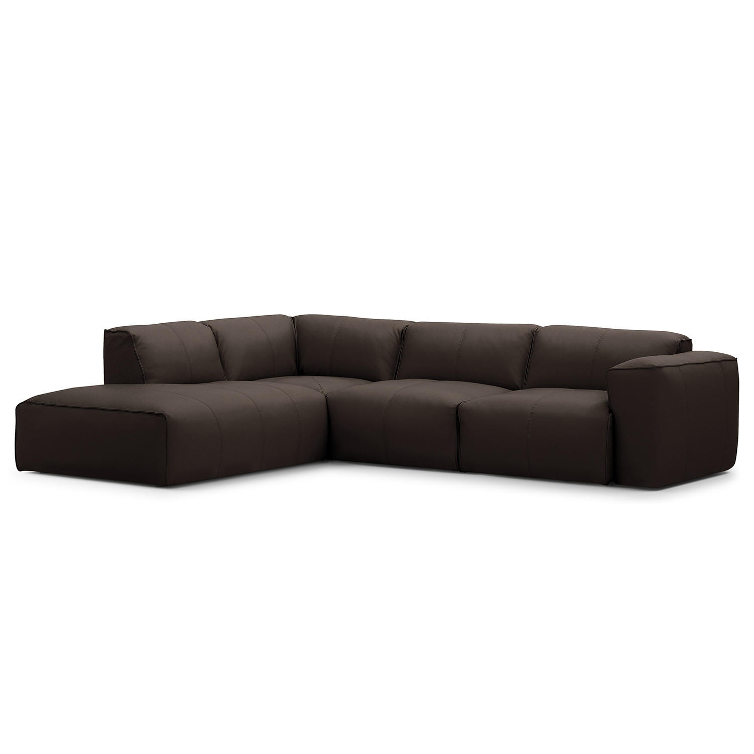 3-SITZER ECKSOFA mit Recamiere - Dunkelbraun/Schwarz, Leder/Kunststoff (295/231cm) - home24