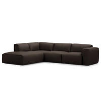 3-SITZER ECKSOFA mit Recamiere - Dunkelbraun/Schwarz, Leder/Kunststoff (295/231cm) - home24