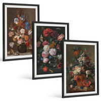 BILDER SET 3er Set - 40x60 cm Schwarzer Rahmen - Blumenarrangements in Vasen - Schwarz, Kunststoff (40/60cm) - TULUP