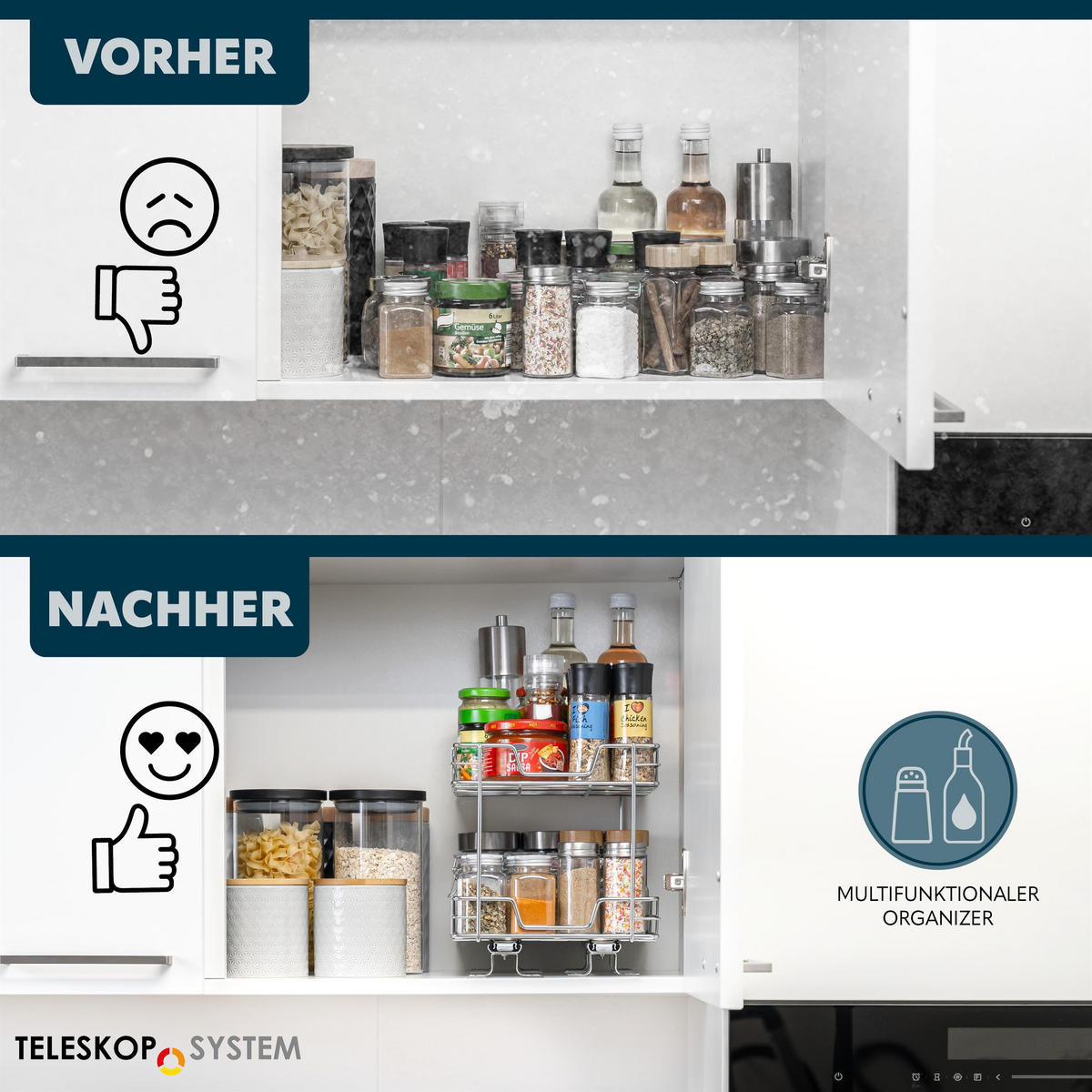 TELESKOP-GEWÜRZREGAL 2-stöckig Metall mit Einlegeboden verchromt - Chromfarben, Metall (21/23.5/28cm) - bremermann