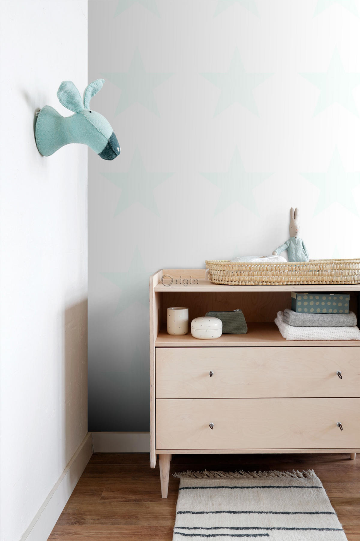TAPETE großer Stern 53 cm x 10.05 m - Grün, Papier (53/0.1cm) - Origin Wallcoverings
